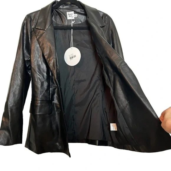 Princess Polly Ellen Faux Leather Fully Lined Black Blazer Sz. XS/S NWT - Picture 8 of 16